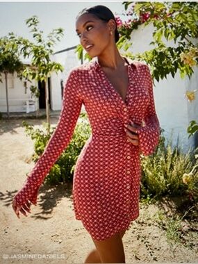 Free People Shayla Mini Dress - Red/Mocha Combo - XS